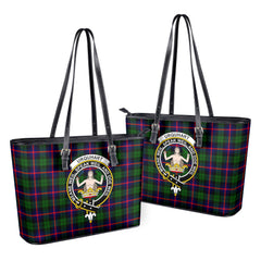 Urquhart Modern Tartan Crest Leather Tote Bag