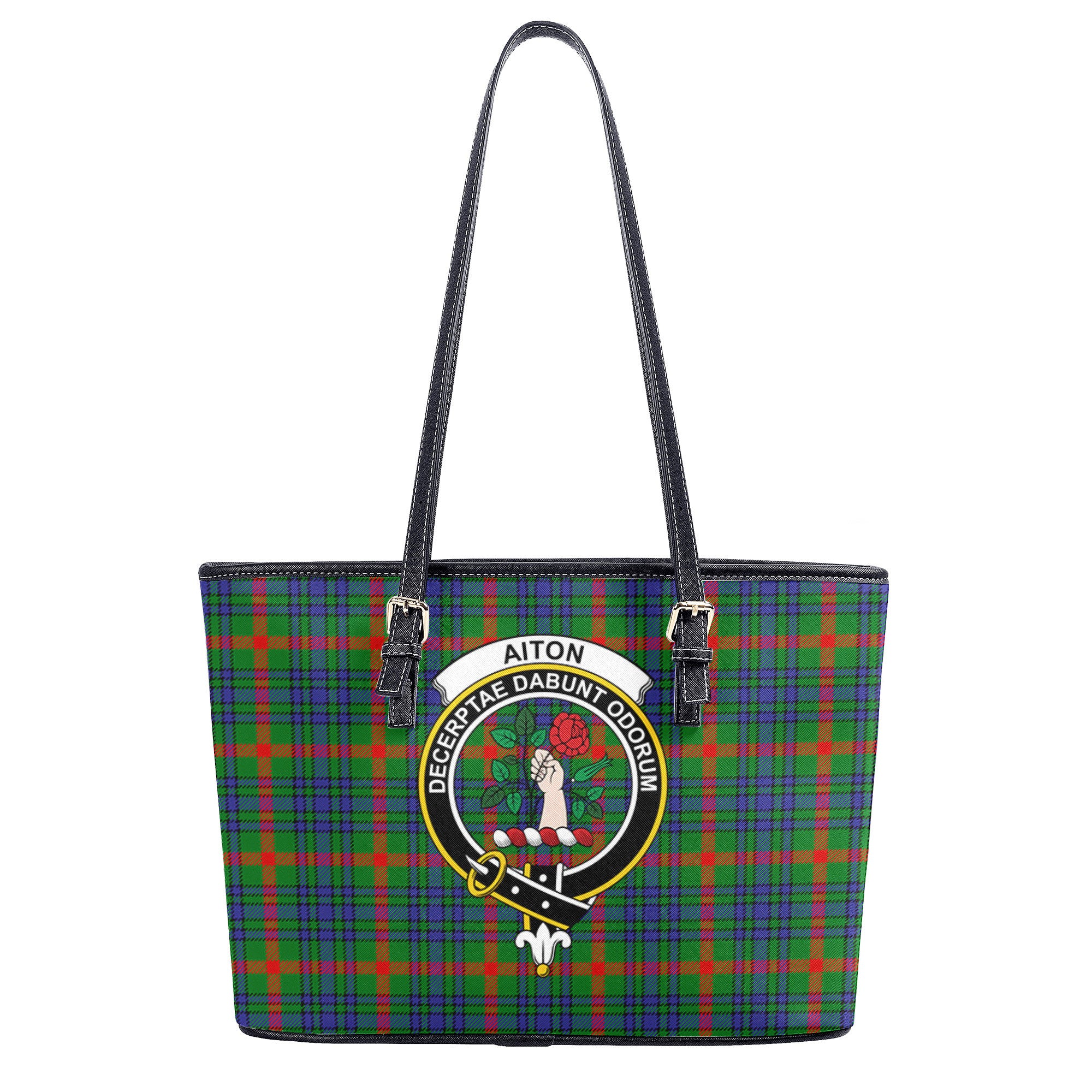 Aiton Tartan Crest Leather Tote Bag