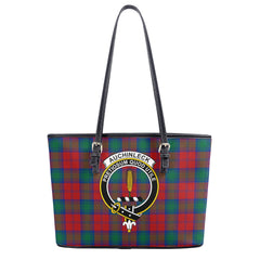 Auchinleck Tartan Crest Leather Tote Bag