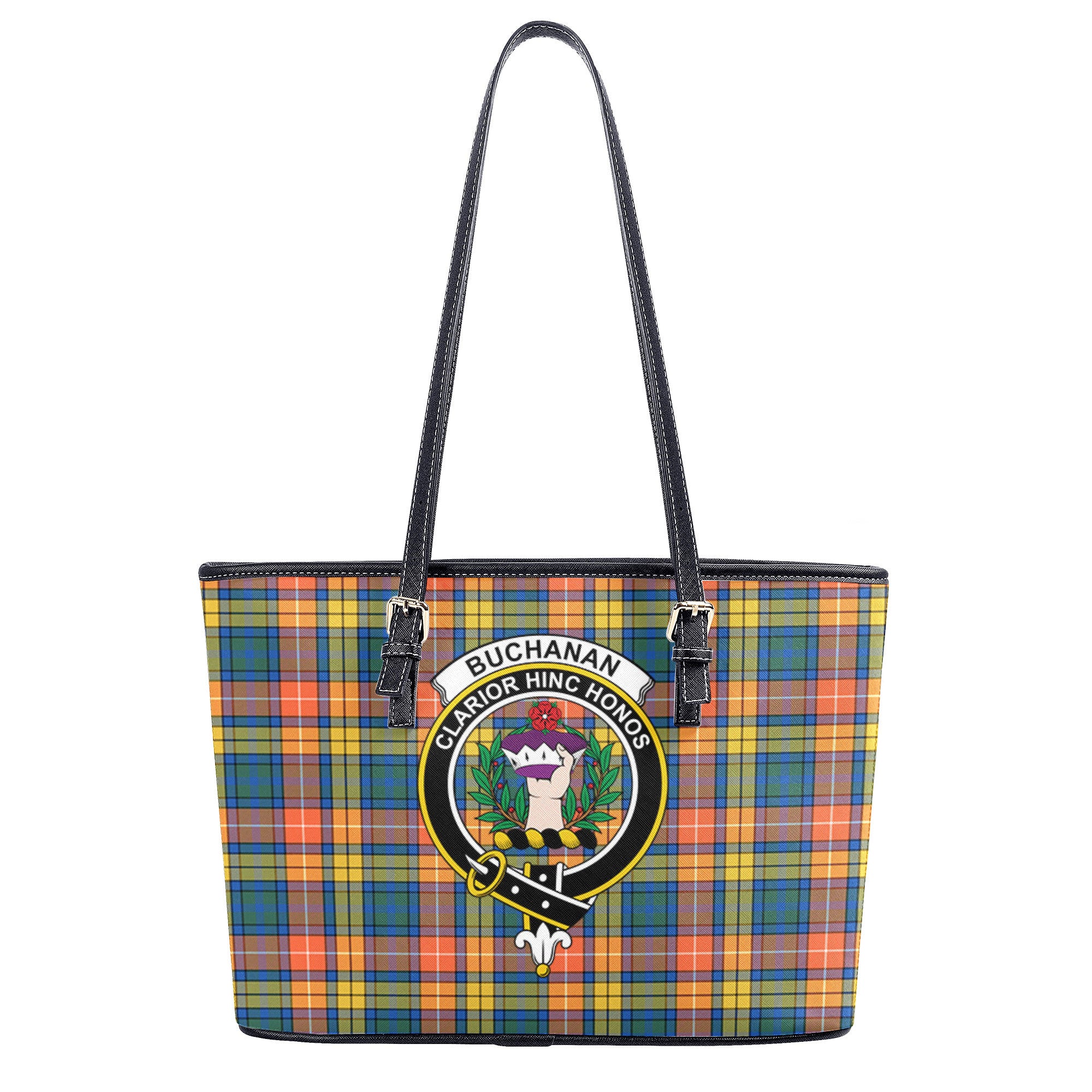 Buchanan Ancient Tartan Crest Leather Tote Bag