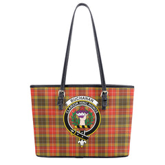 Buchanan Old Set Weathered Tartan Crest Leather Tote Bag