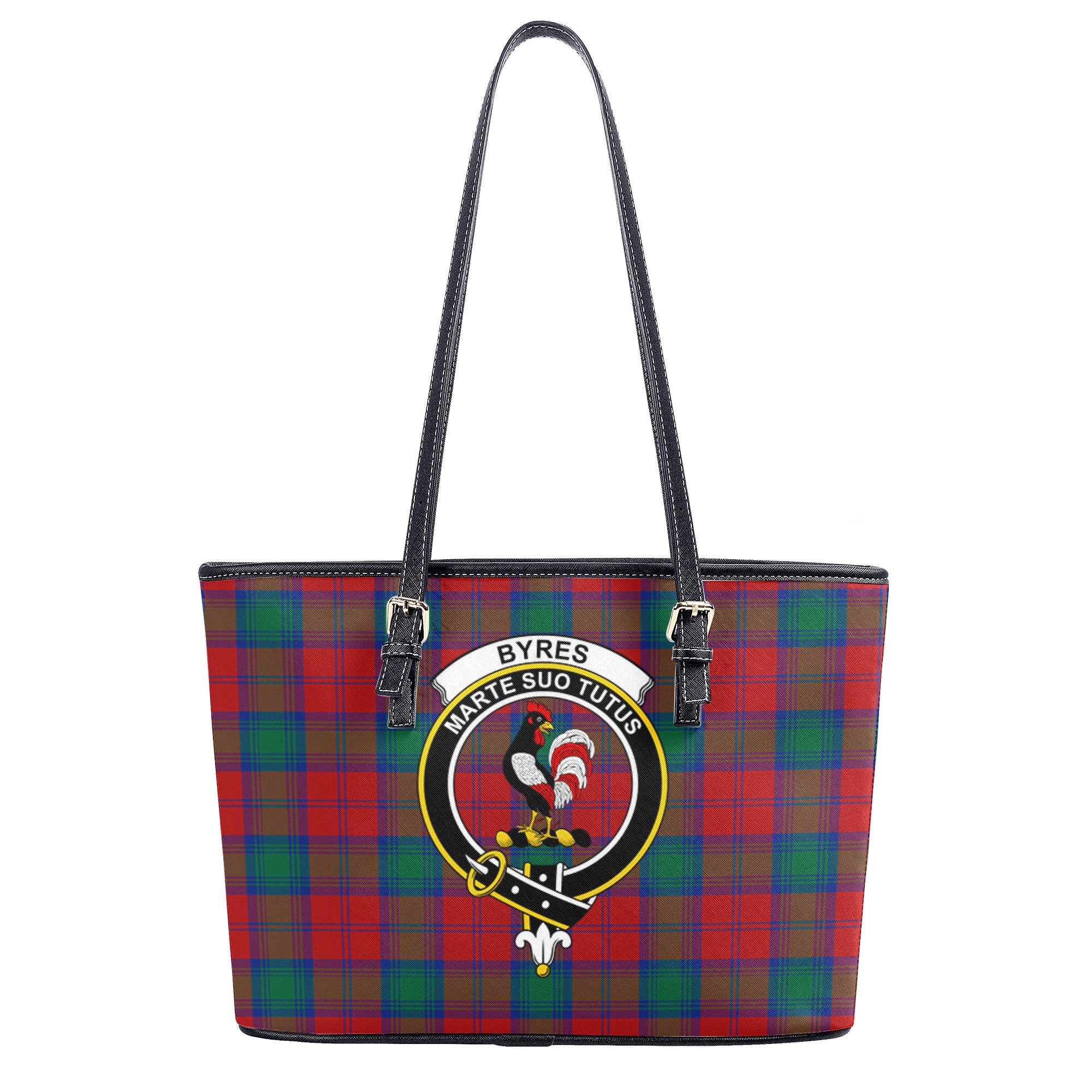 Byres Tartan Crest Leather Tote Bag