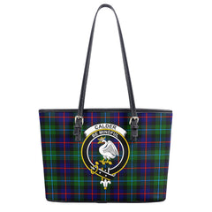 Calder (Calder-Campbell) Tartan Crest Leather Tote Bag