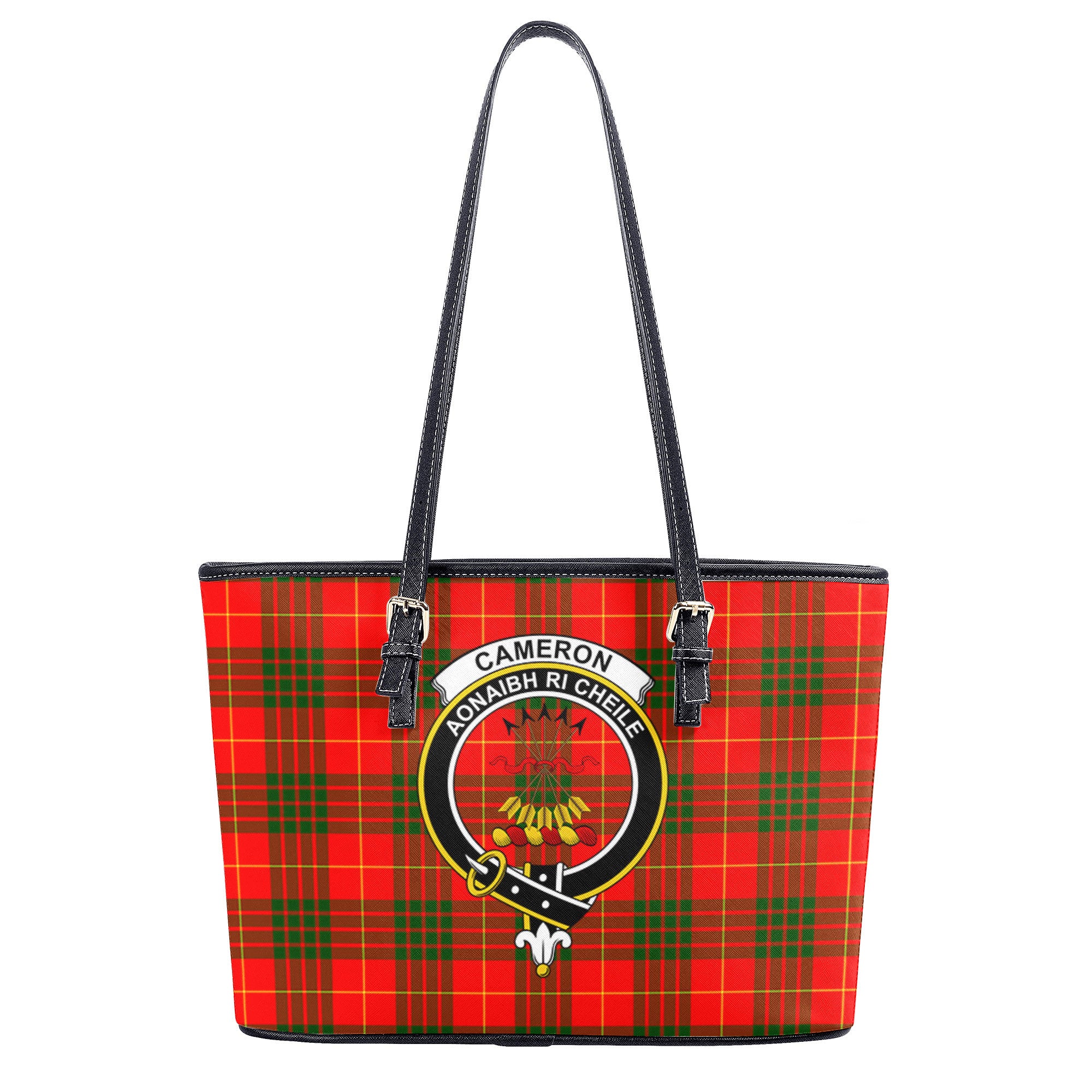 Cameron Modern Tartan Crest Leather Tote Bag