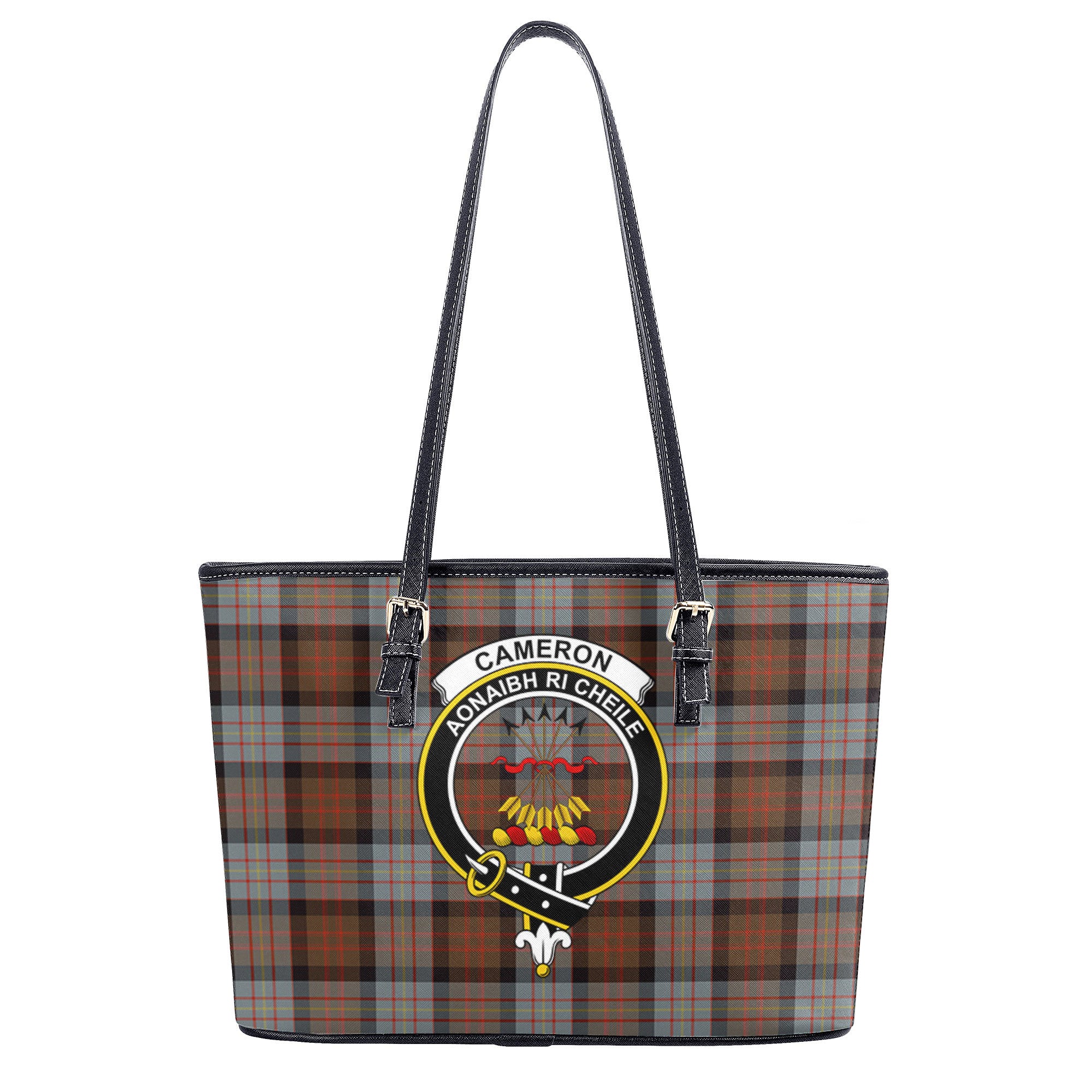 Cameron of Erracht Weathered Tartan Crest Leather Tote Bag