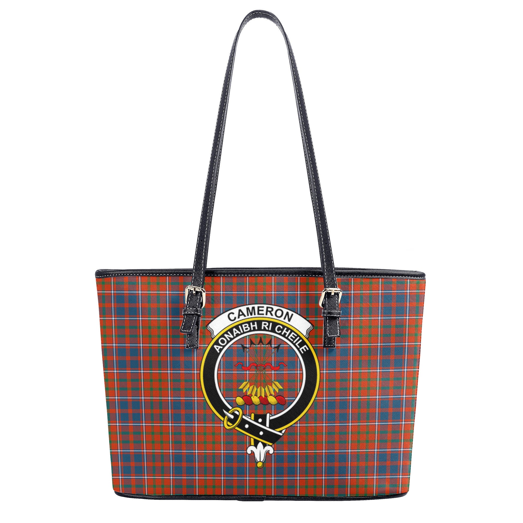 Cameron of Lochiel Ancient Tartan Crest Leather Tote Bag