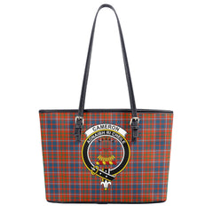 Cameron of Lochiel Ancient Tartan Crest Leather Tote Bag