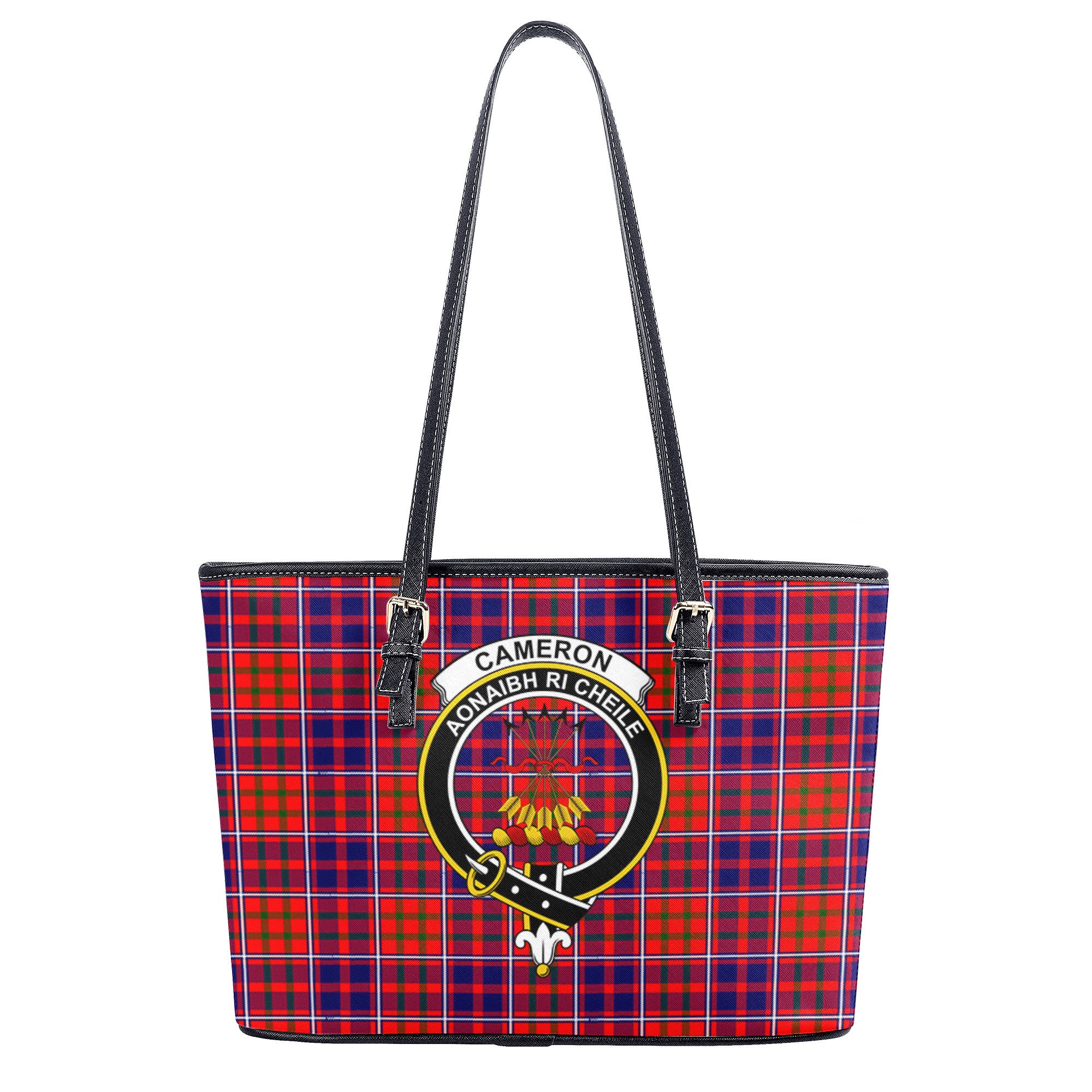 Cameron of Lochiel Modern Tartan Crest Leather Tote Bag