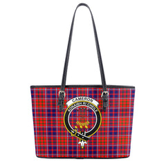 Cameron of Lochiel Modern Tartan Crest Leather Tote Bag