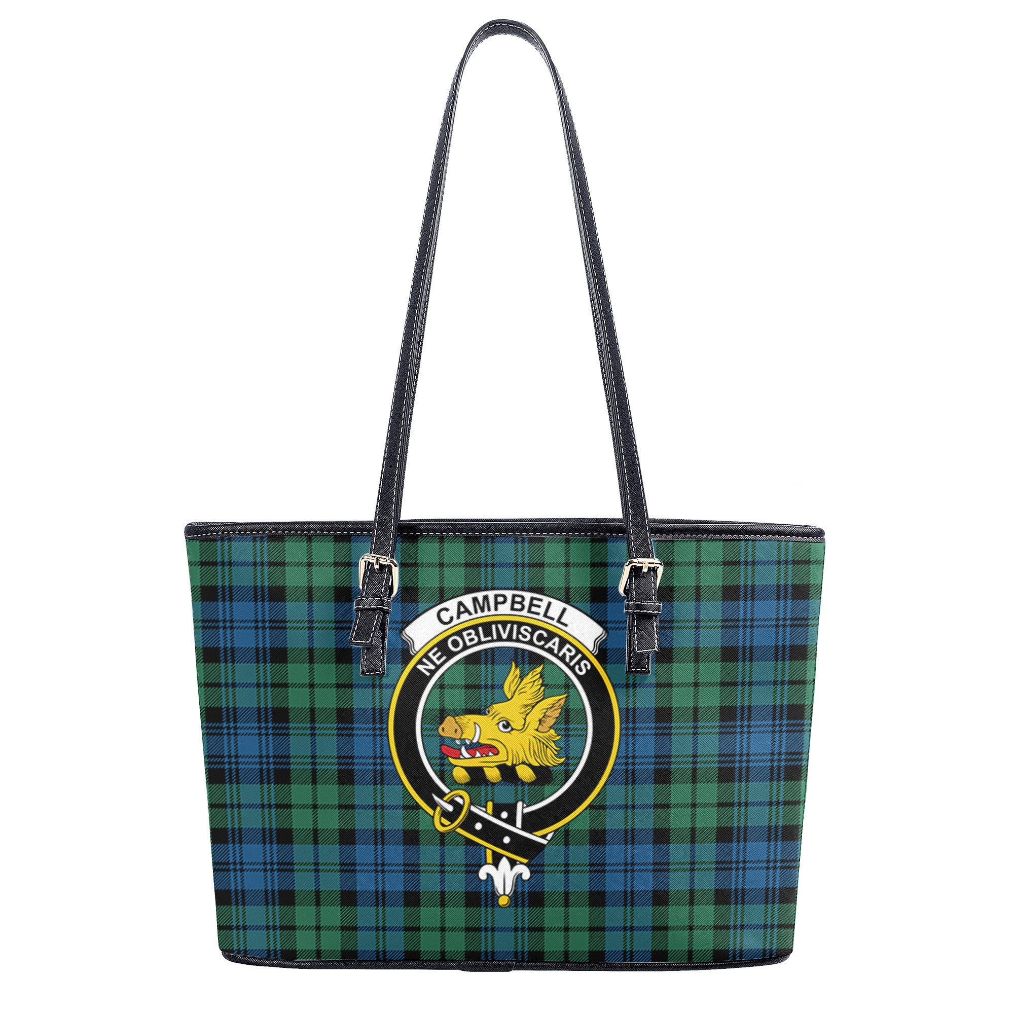 Campbell Ancient 02 Tartan Crest Leather Tote Bag