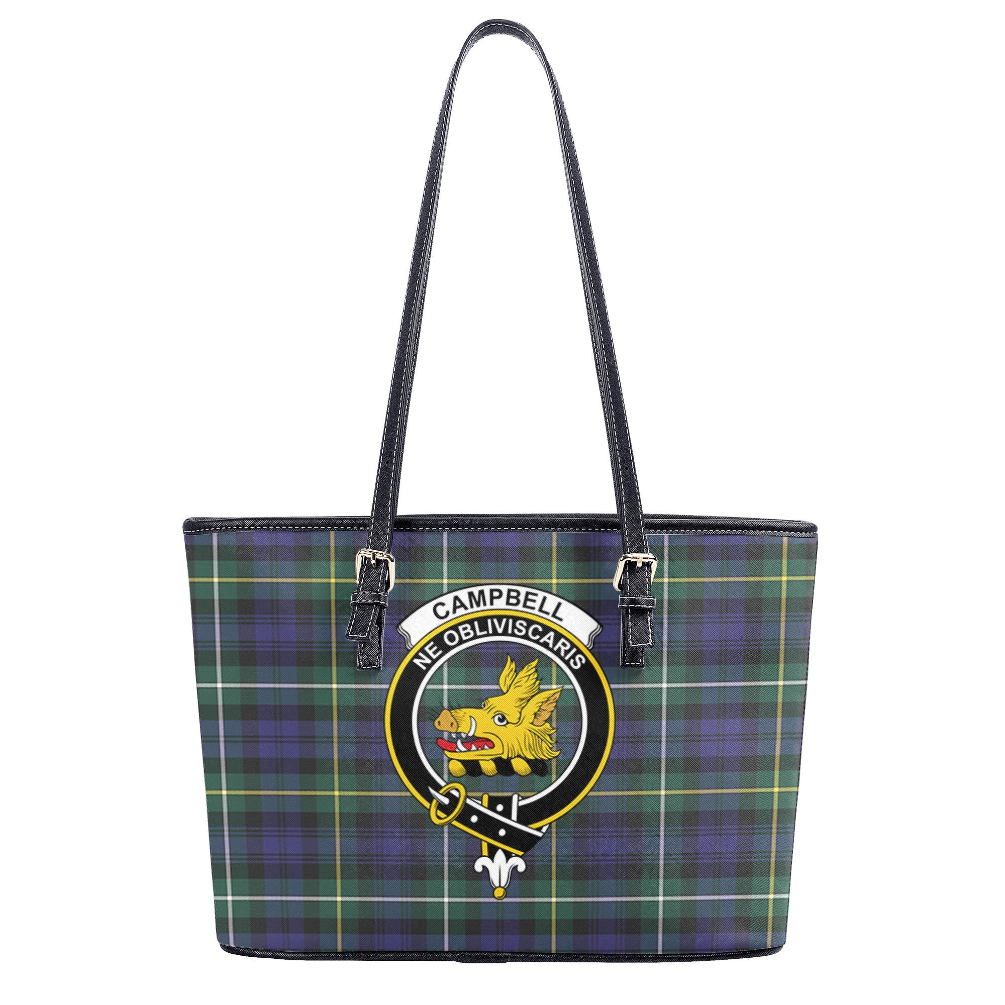 Campbell Argyll Modern Tartan Crest Leather Tote Bag