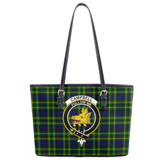 Campbell of Breadalbane Modern Tartan Crest Leather Tote Bag