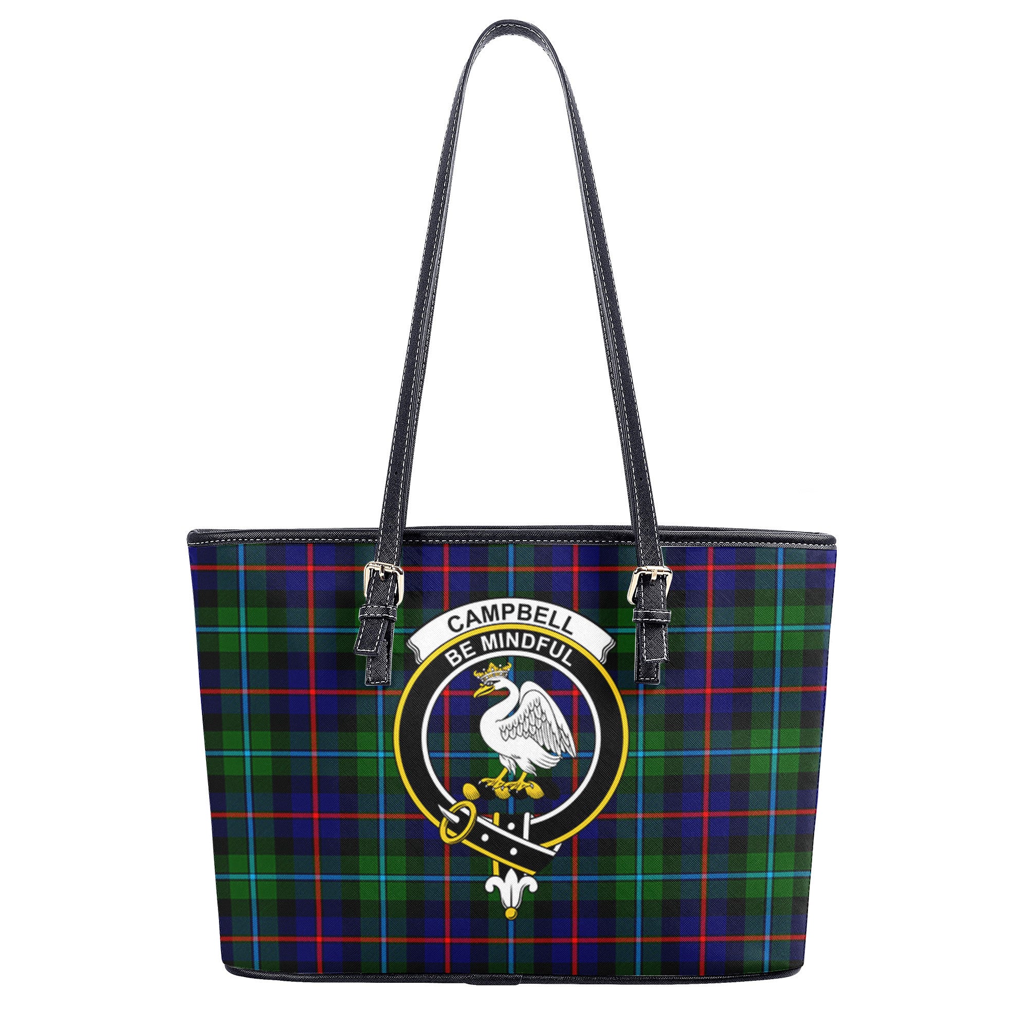 Campbell of Cawdor Modern Tartan Crest Leather Tote Bag