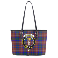 Chisholm Hunting Modern Tartan Crest Leather Tote Bag