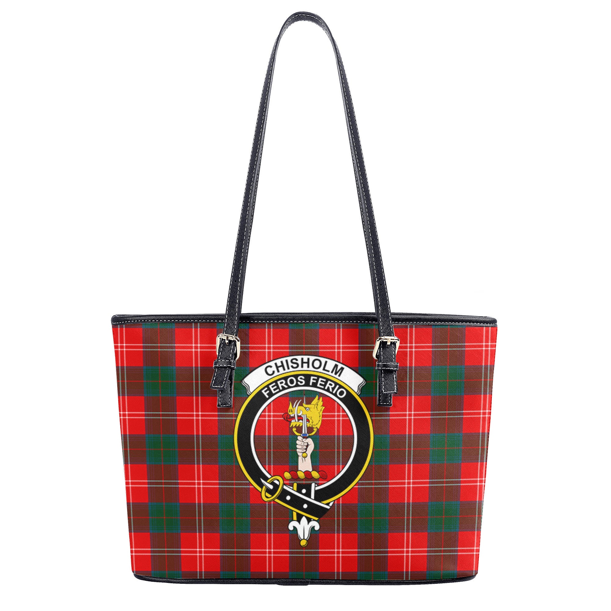 Chisholm Modern Tartan Crest Leather Tote Bag