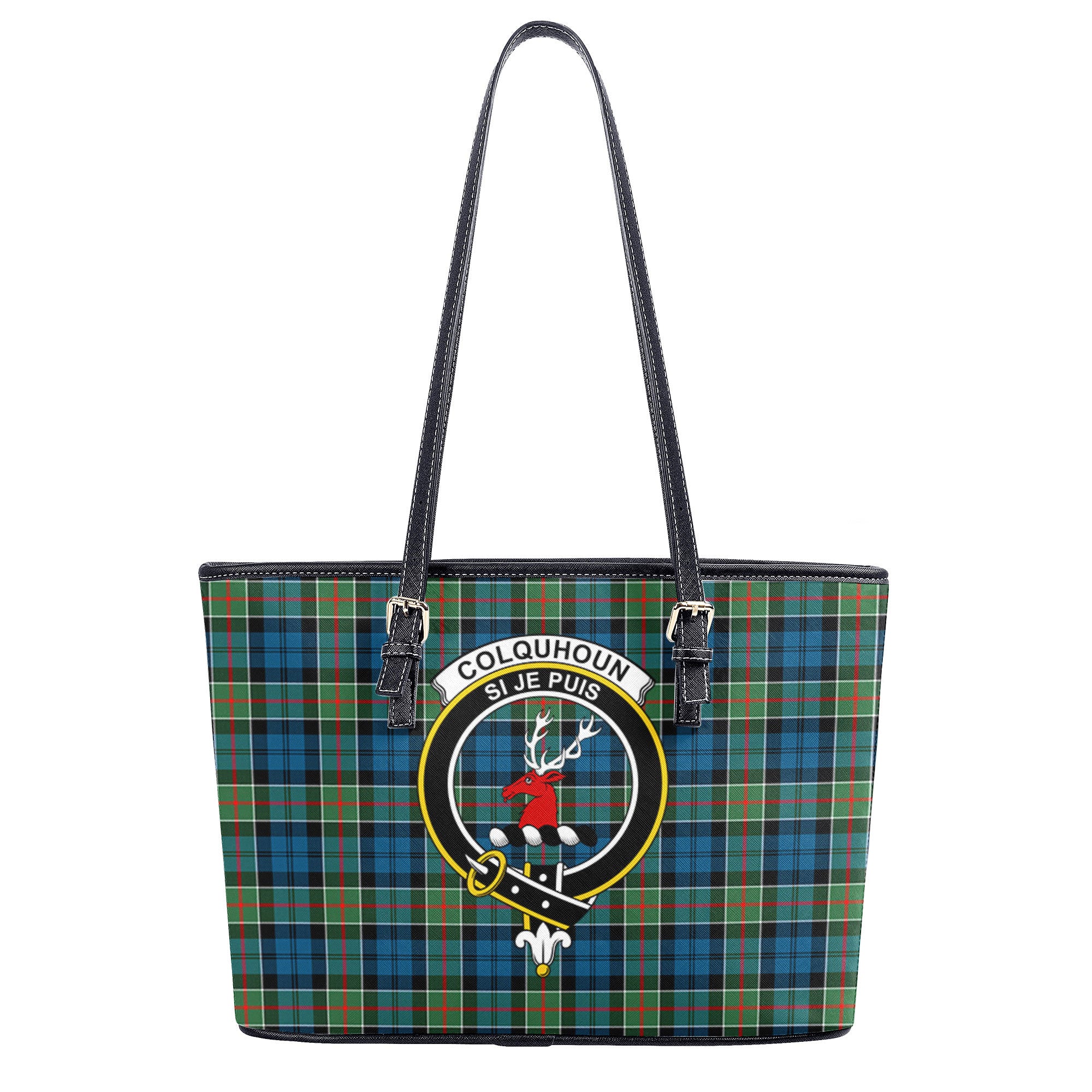 Colquhoun Ancient Tartan Crest Leather Tote Bag