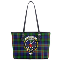 Colquhoun Modern Tartan Crest Leather Tote Bag