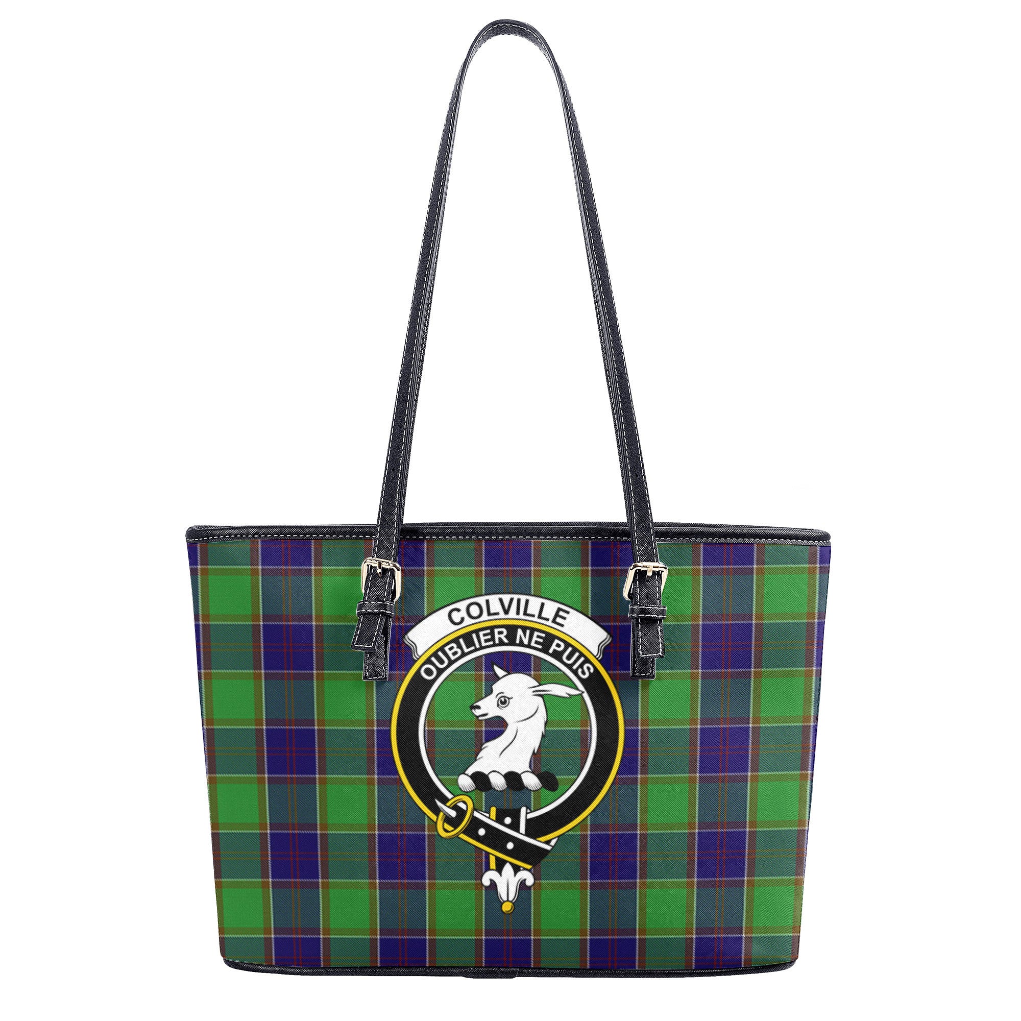 Colville Tartan Crest Leather Tote Bag