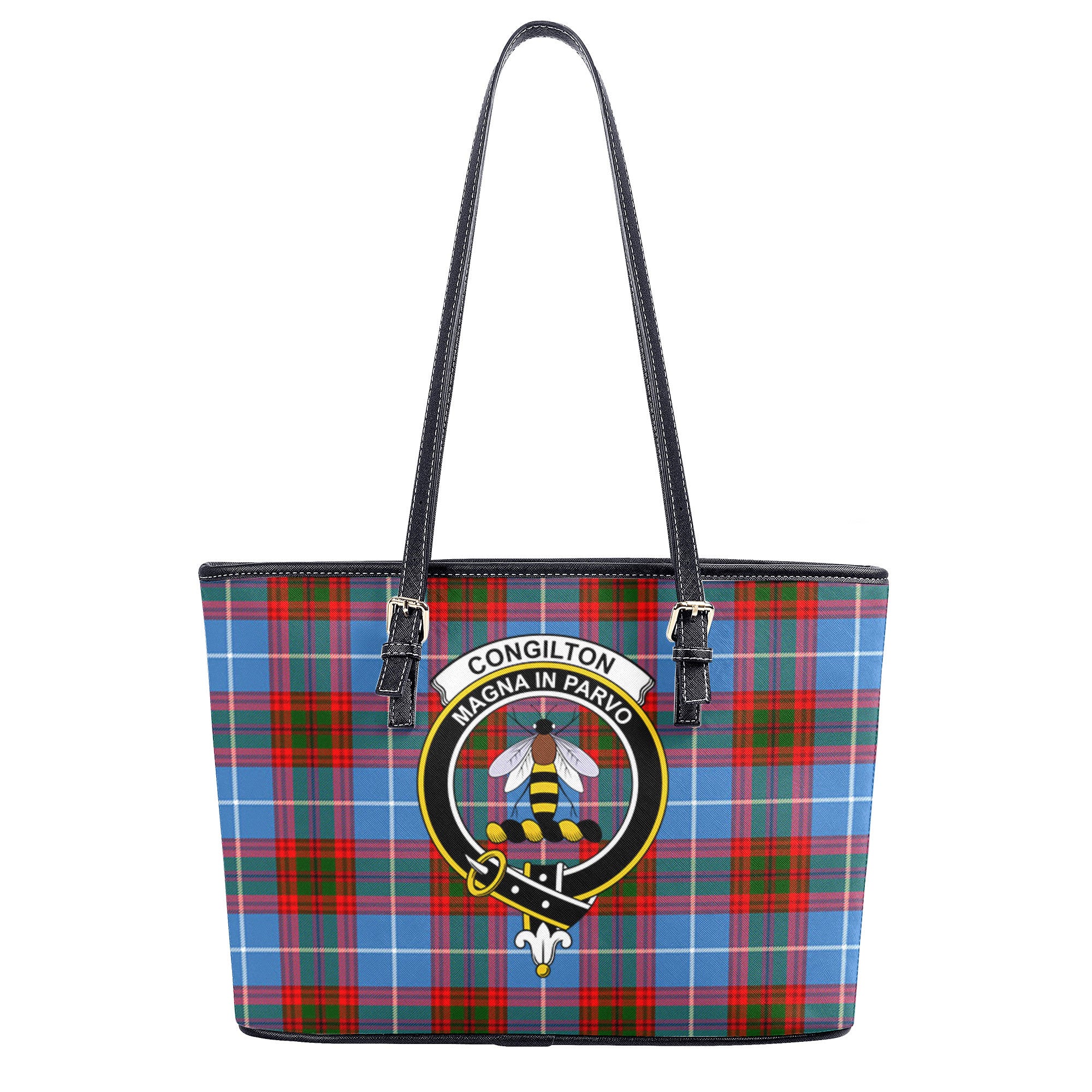 Congilton Tartan Crest Leather Tote Bag