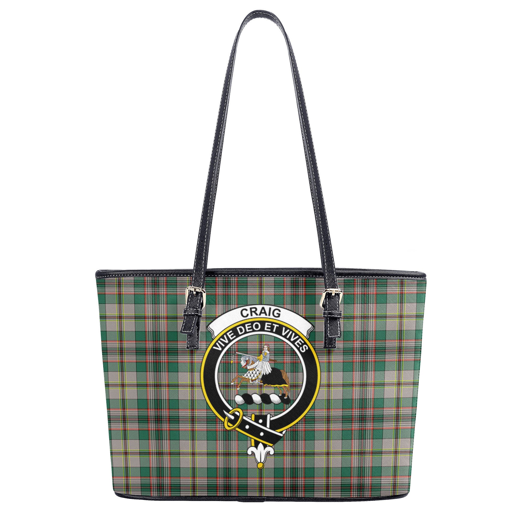 Craig Ancient Tartan Crest Leather Tote Bag