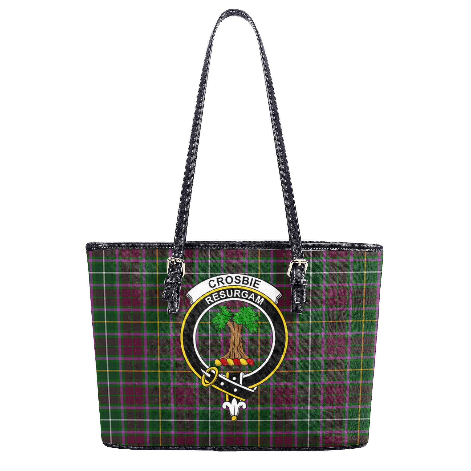 Crosbie Tartan Crest Leather Tote Bag