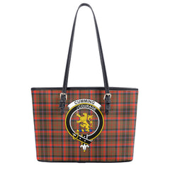 Cumming Hunting Weathered Tartan Crest Leather Tote Bag