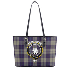 Cunningham Dress Blue Dancers Tartan Crest Leather Tote Bag