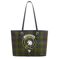 Cunningham Hunting Modern Tartan Crest Leather Tote Bag