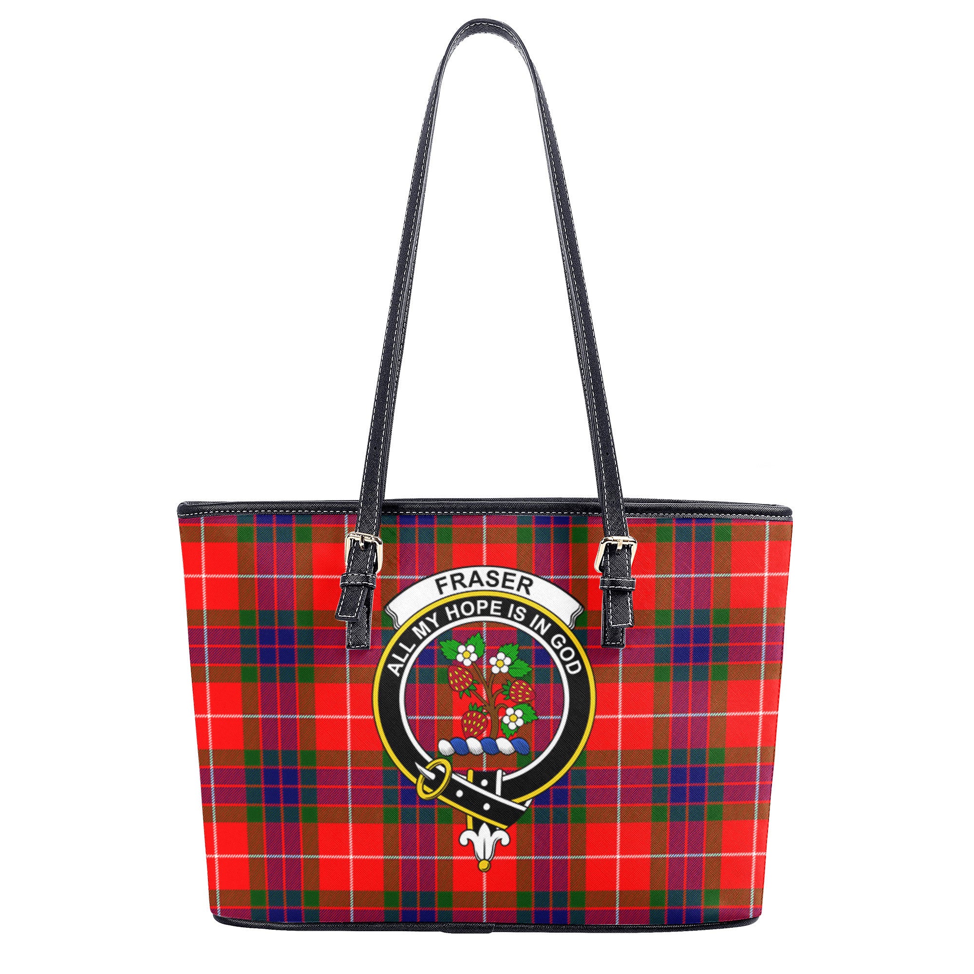 Fraser Tartan Crest Leather Tote Bag