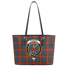 Fraser (of Lovat) Ancient Tartan Crest Leather Tote Bag