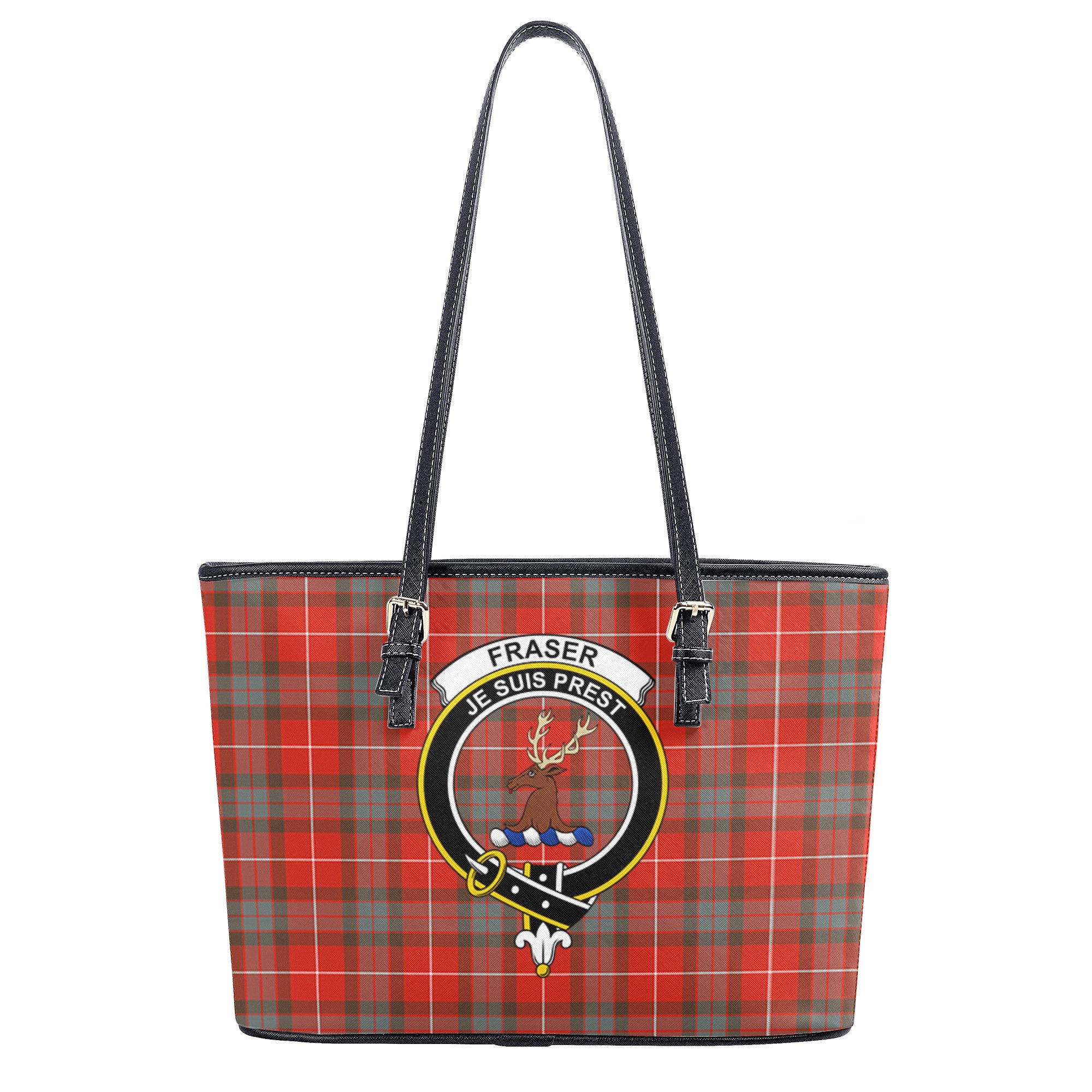 Fraser (of Lovat) Weathered Tartan Crest Leather Tote Bag