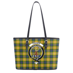 Fraser (of Lovat) Yellow Tartan Crest Leather Tote Bag