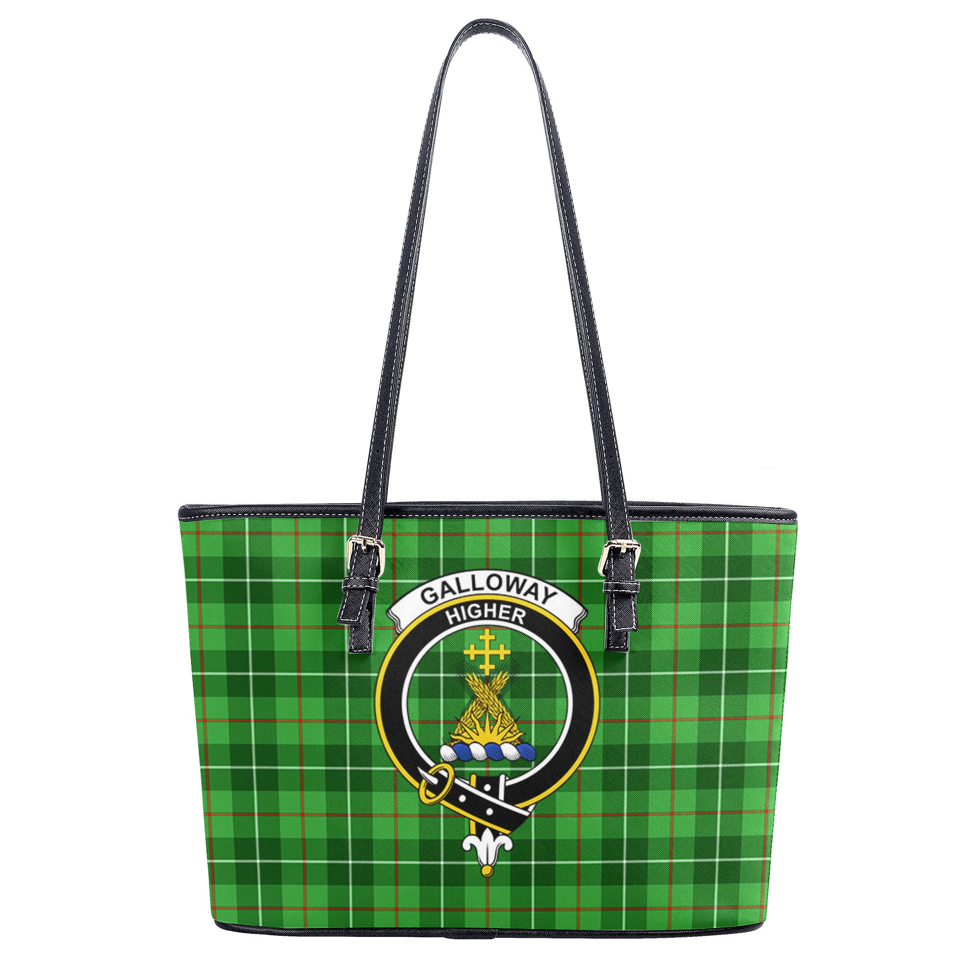 Galloway District Tartan Crest Leather Tote Bag