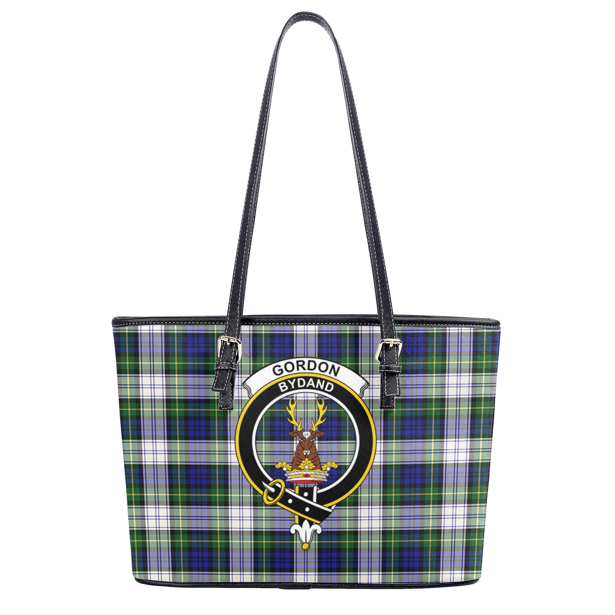 Gordon Dress Modern Tartan Crest Leather Tote Bag