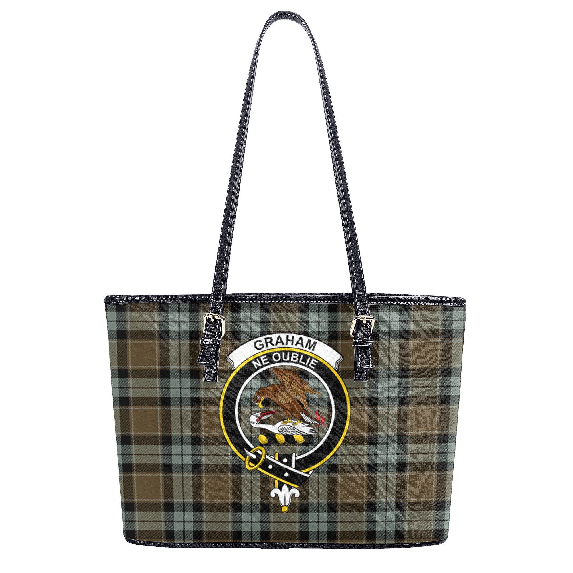 Graham of Menteith Weathered Tartan Crest Leather Tote Bag