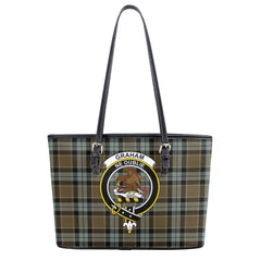 Graham of Menteith Weathered Tartan Crest Leather Tote Bag