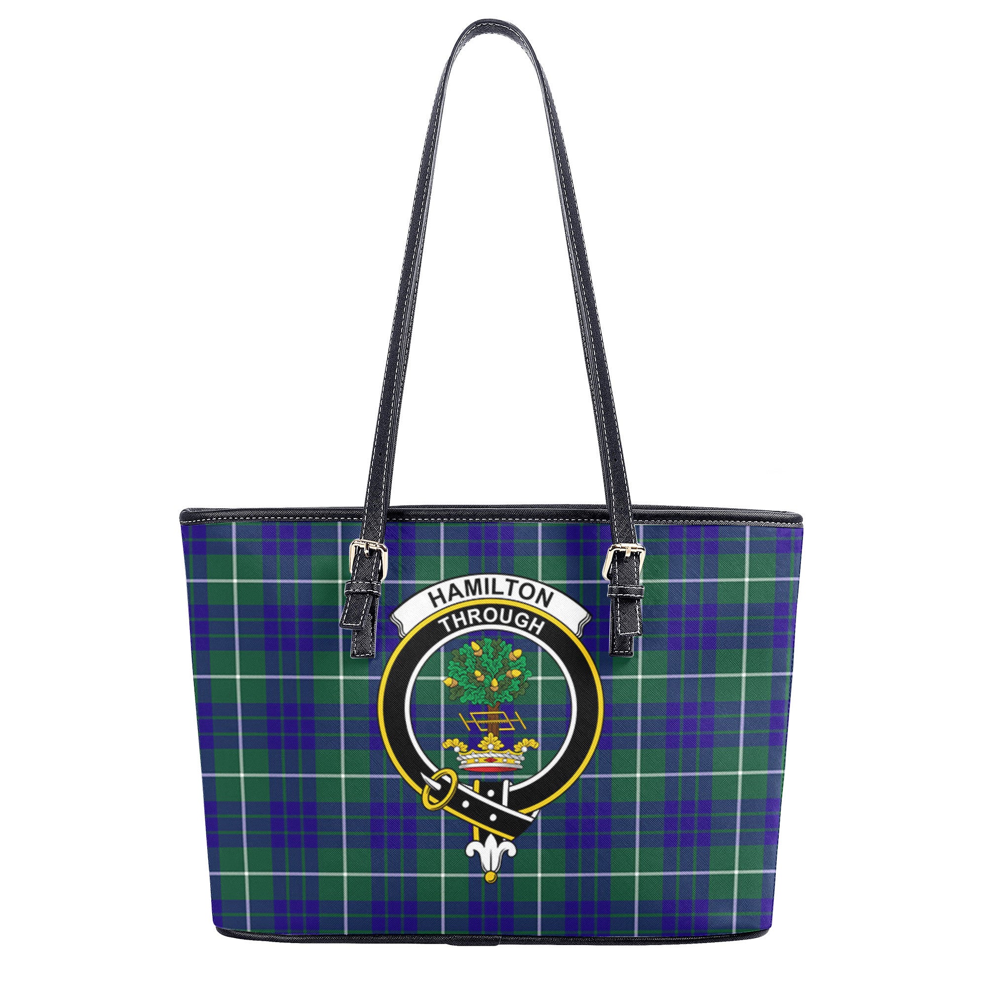 Hamilton Hunting Modern Tartan Crest Leather Tote Bag