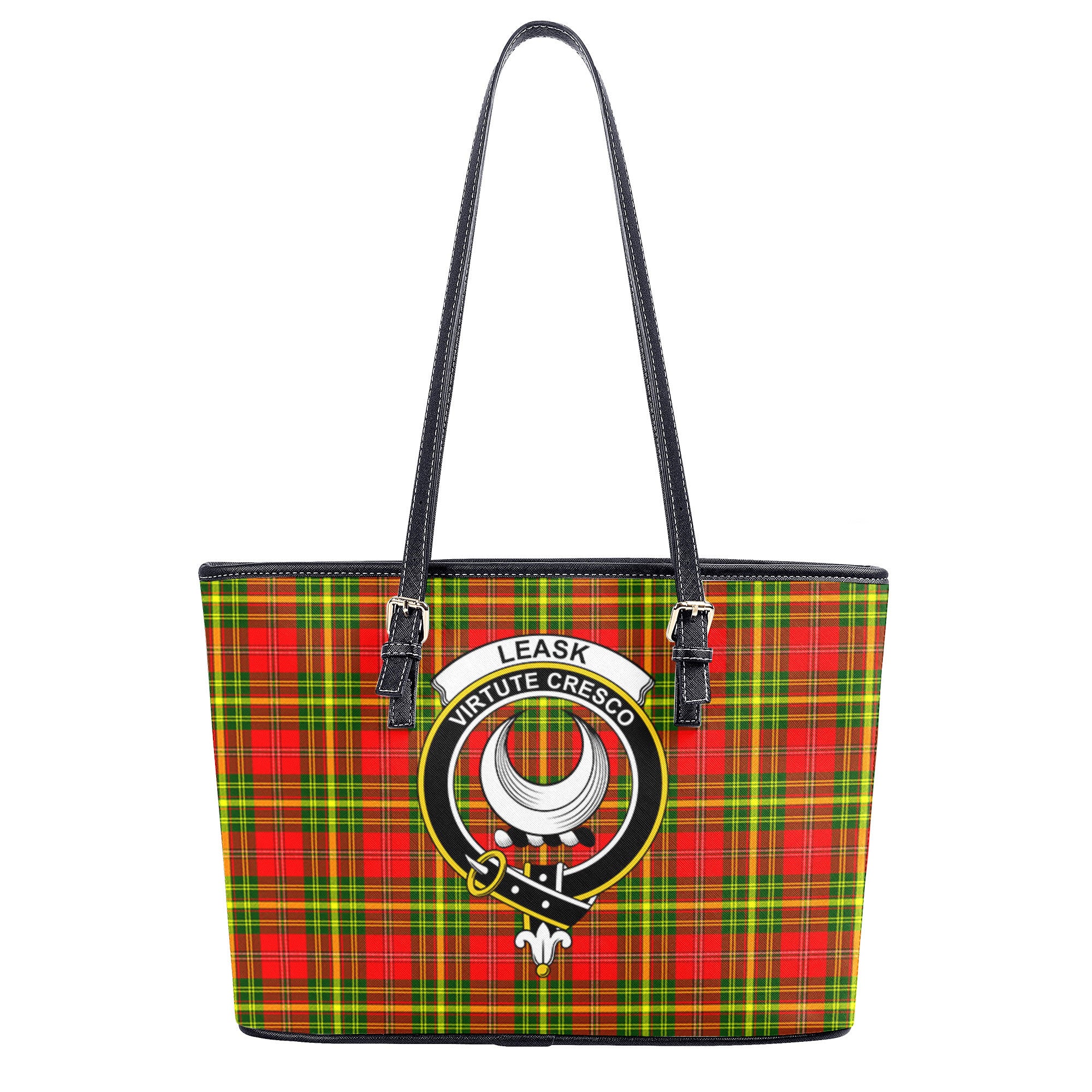 Leask Tartan Crest Leather Tote Bag