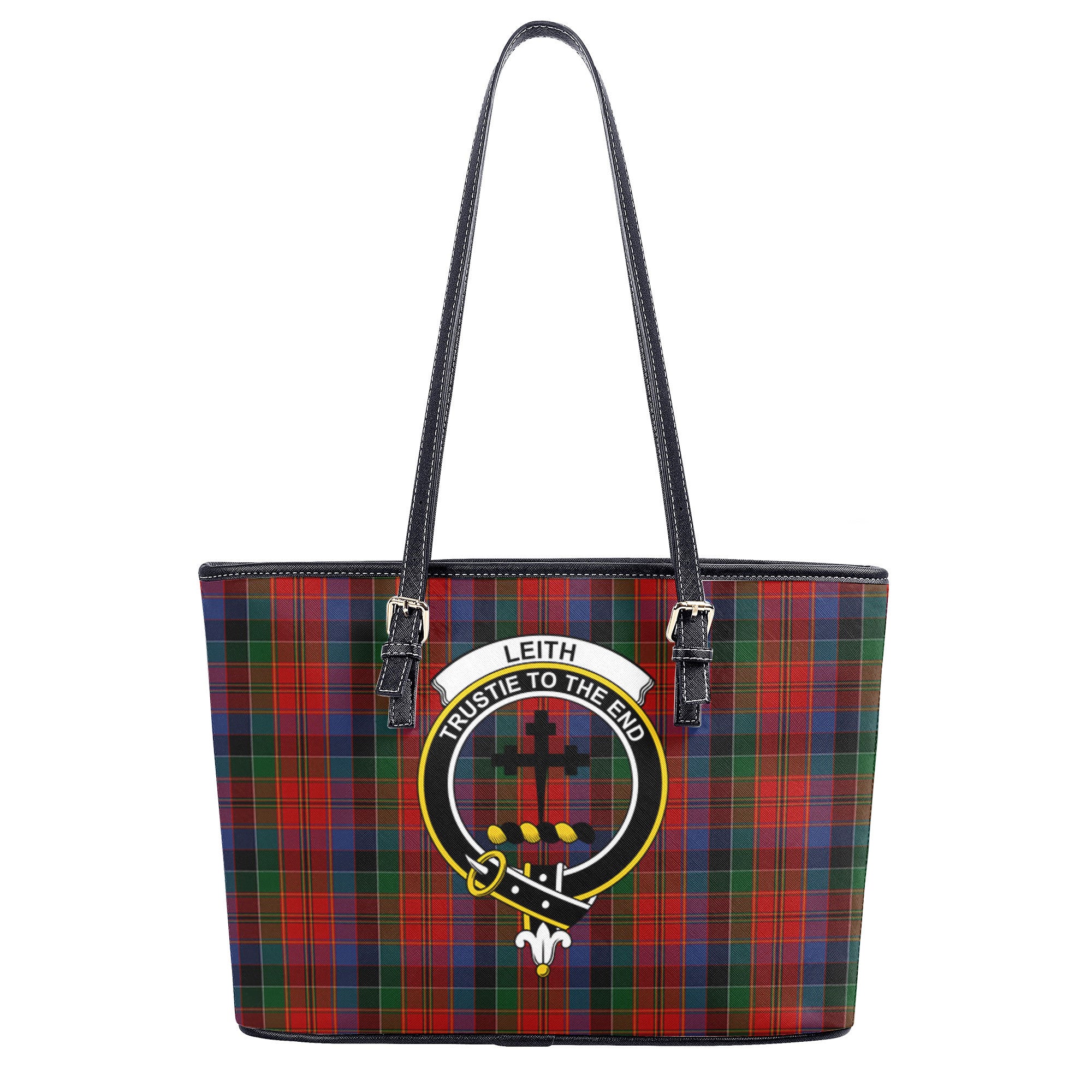 Leith Tartan Crest Leather Tote Bag