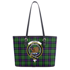 Leslie Hunting Tartan Crest Leather Tote Bag