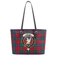 Lindsay Modern Tartan Crest Leather Tote Bag