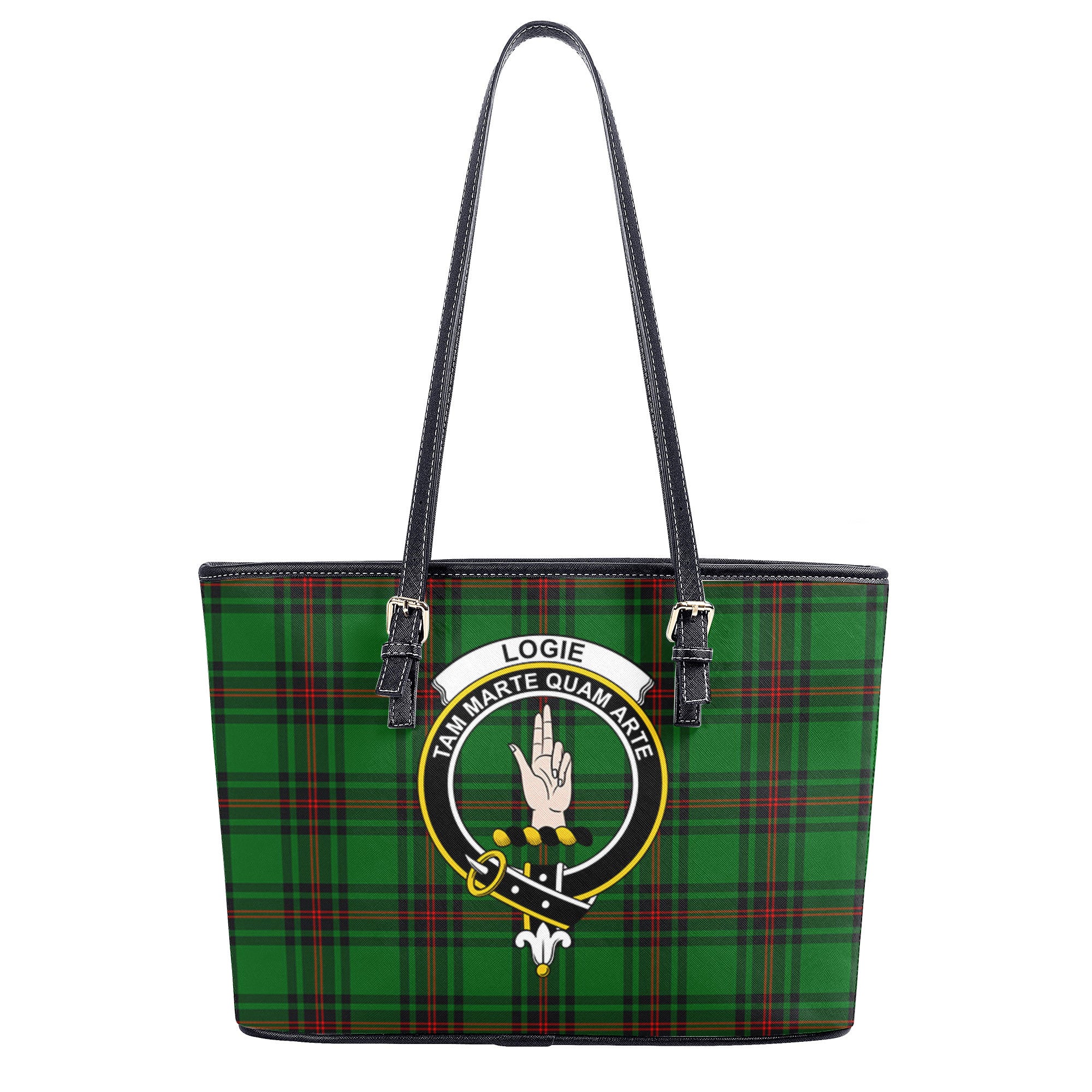 Logie Tartan Crest Leather Tote Bag