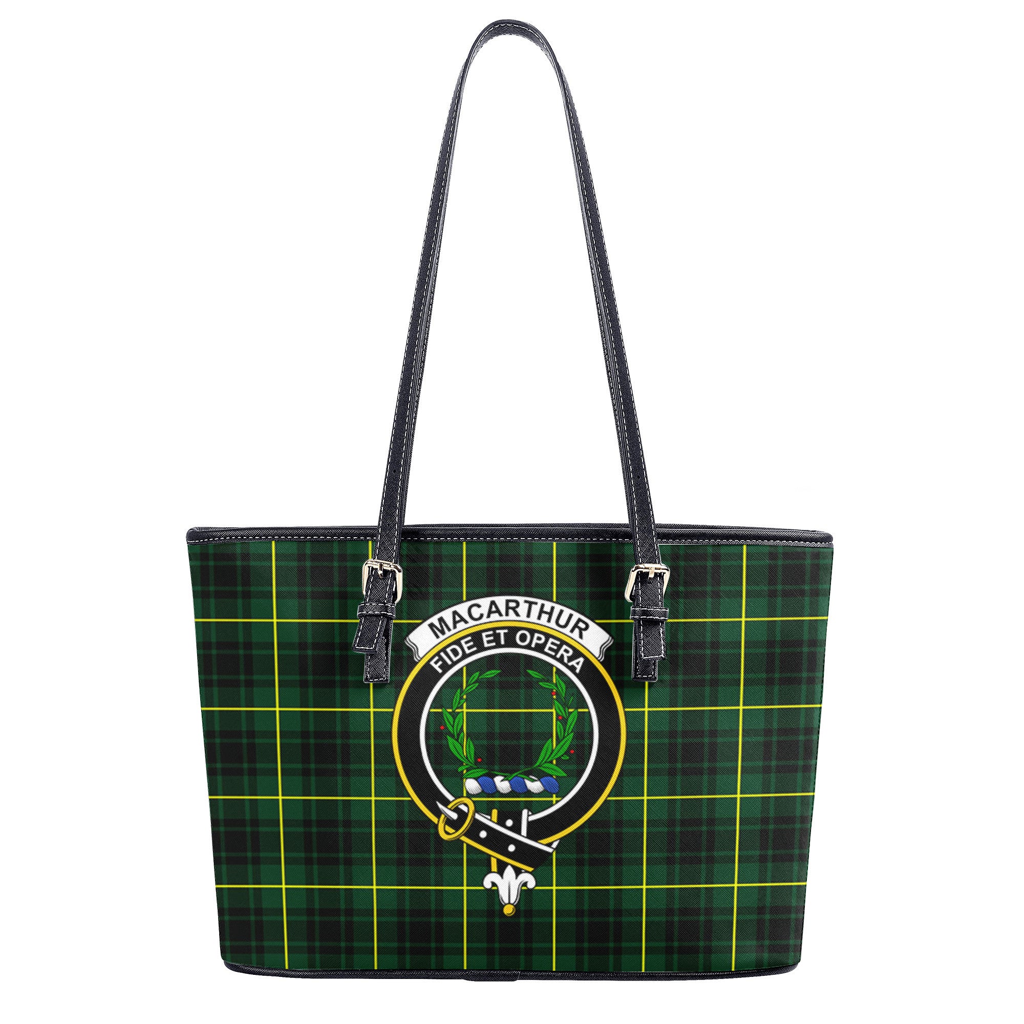 MacArthur Modern Tartan Crest Leather Tote Bag