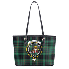 MacAulay Hunting Ancient Tartan Crest Leather Tote Bag