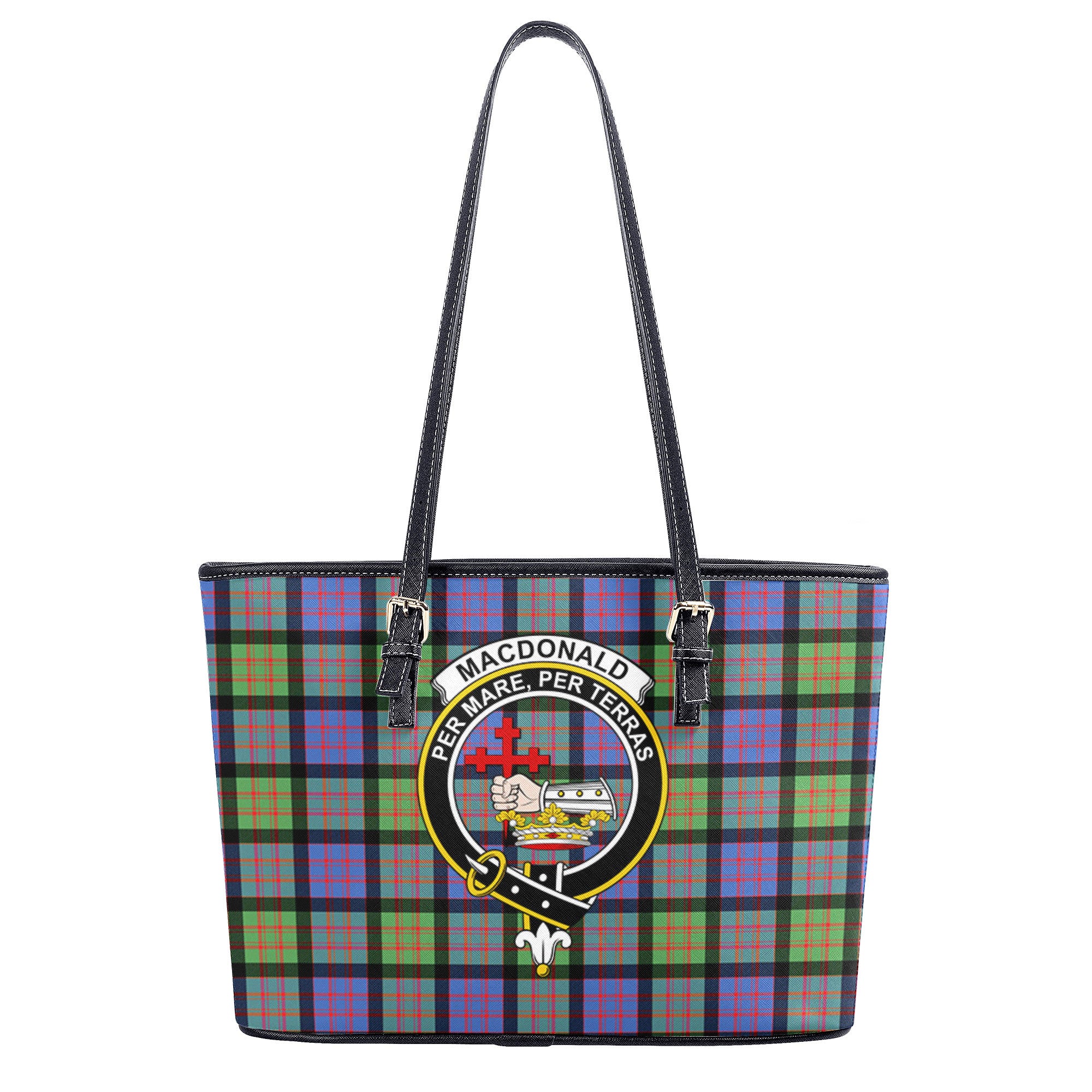 MacDonald Ancient Tartan Crest Leather Tote Bag