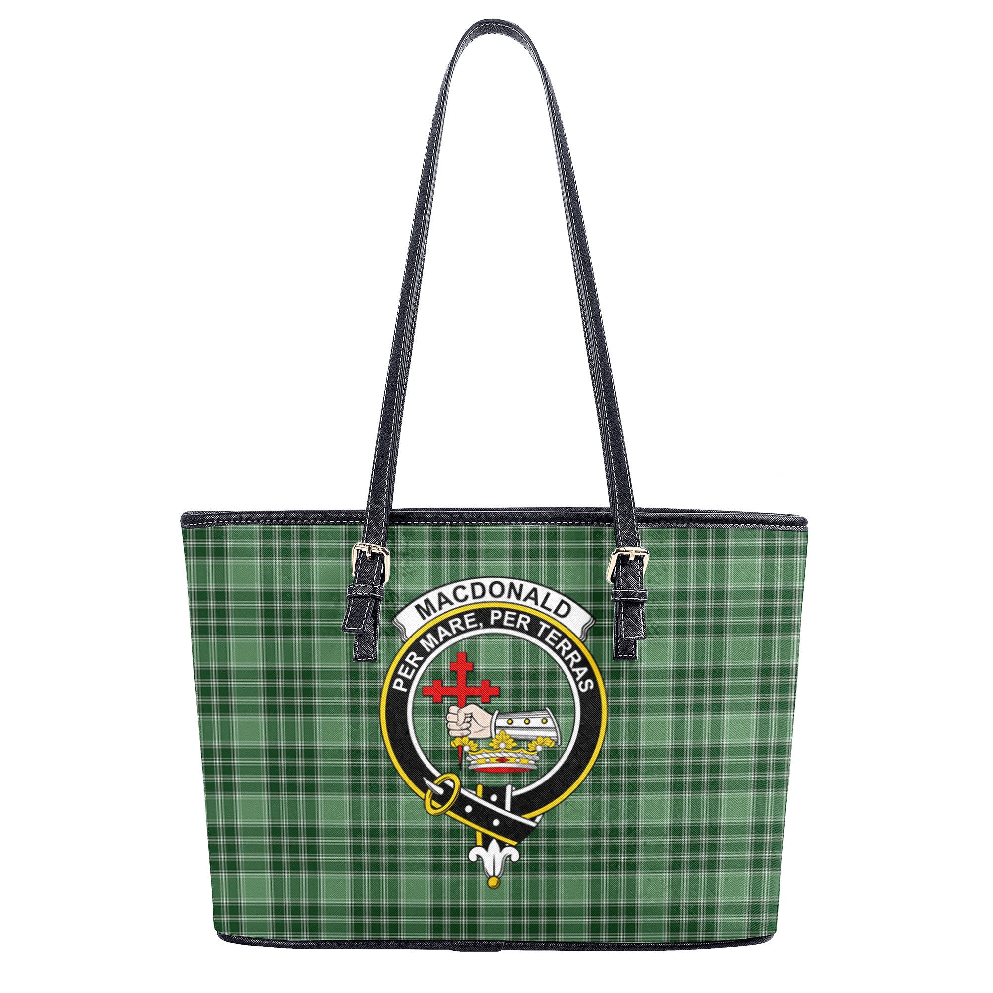 MacDonald Lord of the Isles Hunting Tartan Crest Leather Tote Bag