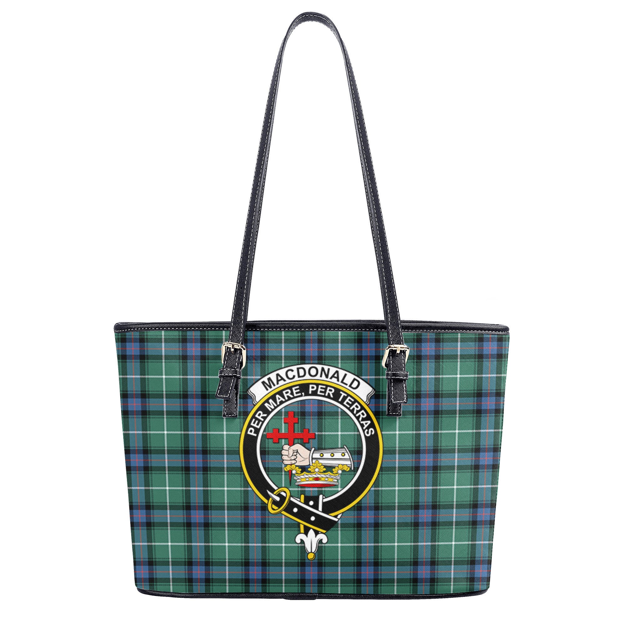 MacDonald of the Isles Hunting Ancient Tartan Crest Leather Tote Bag