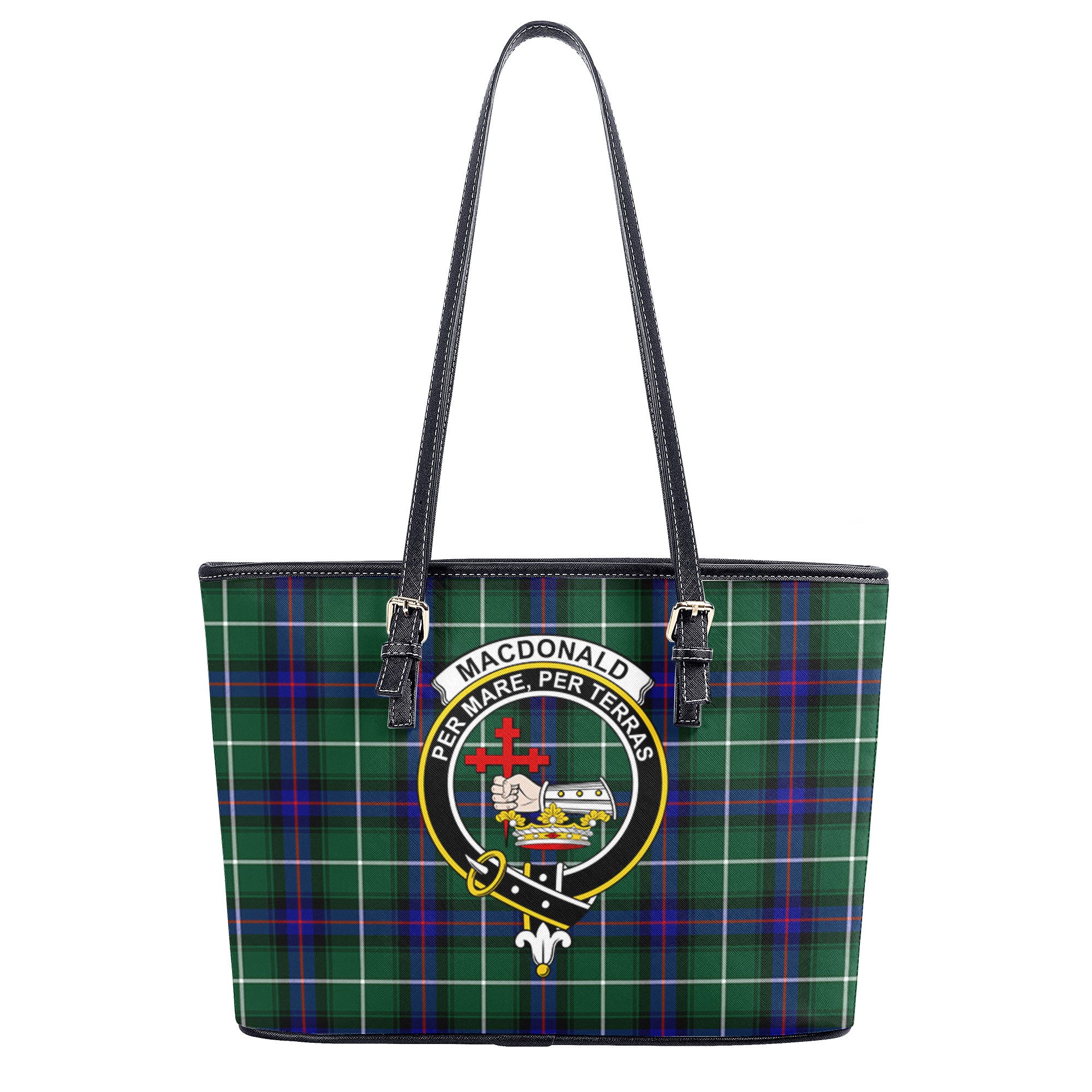 MacDonald of the Isles Hunting Modern Tartan Crest Leather Tote Bag