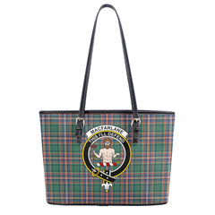 MacFarlane Hunting Ancient Tartan Crest Leather Tote Bag