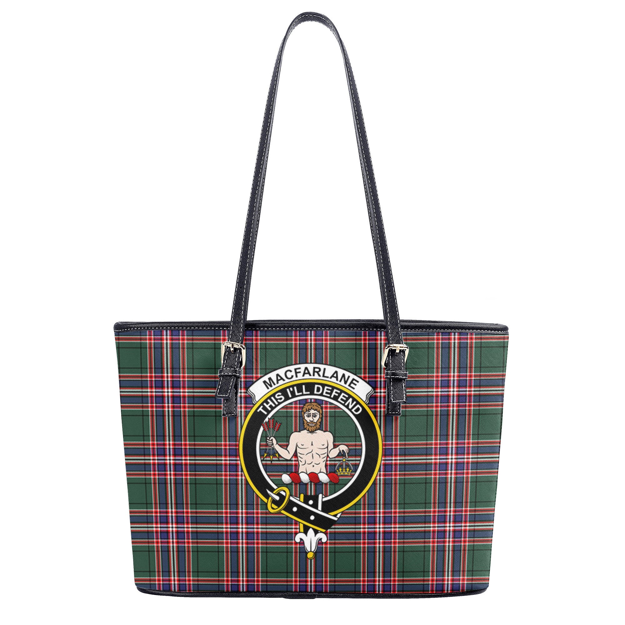 MacFarlane Hunting Modern Tartan Crest Leather Tote Bag